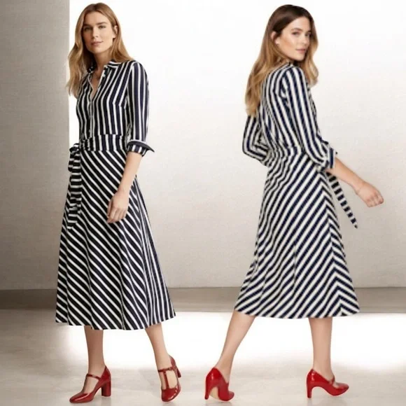 BODEN Marcia Stripe Jersey Shirt Dress, Navy /Ivory Size 10P - Picture 3 of 15